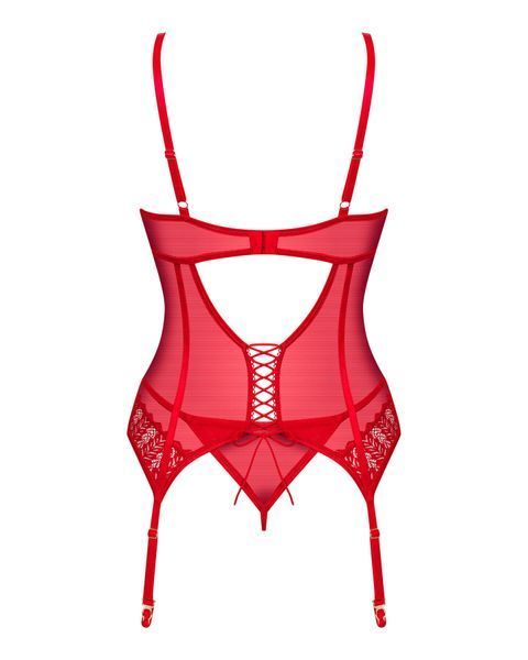 Комплект корсет та стрінги Obsessive Ingridia corset & thong XS/S, червоний SO9028 фото