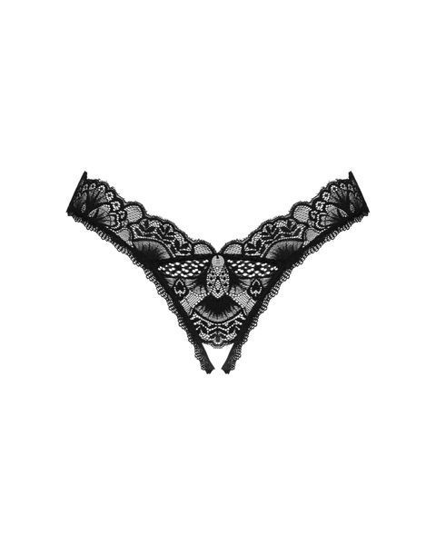 Мереживні стрінги Obsessive Donna Dream crotchless thong XL/2XL Black, відкритий доступ SO8644 фото