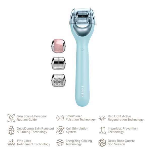 Електронний ролер для обличчя з мікроголками GESKE MicroNeedle Face Roller 9в1 turquoise HB0191 фото