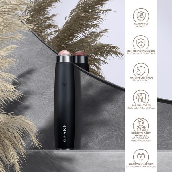 Ручка-масажер для обличчя з рожевим кварцом GESKE SmartAppGuided Sonic Rose Quartz LED Depuffing Pen 8in1 black HB0649 фото