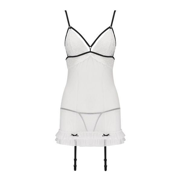 Сорочка прозора з пажами Passion ORIHIME CHEMISE XXL/XXXL, white, трусики, стрепи EL16406 фото