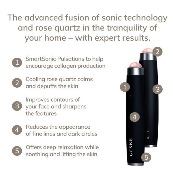 Ручка-масажер для обличчя з рожевим кварцом GESKE SmartAppGuided Sonic Rose Quartz LED Depuffing Pen 8in1 black HB0649 фото