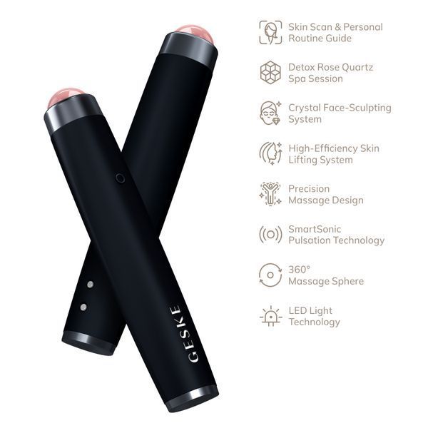 Ручка-масажер для обличчя з рожевим кварцом GESKE SmartAppGuided Sonic Rose Quartz LED Depuffing Pen 8in1 black HB0649 фото