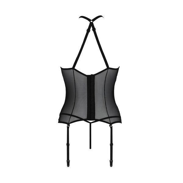 Корсет з пажами Passion SATARA CORSET XXL/XXXL black, стрінги, мереживо, застібки спереду та ззаду SO8477 фото