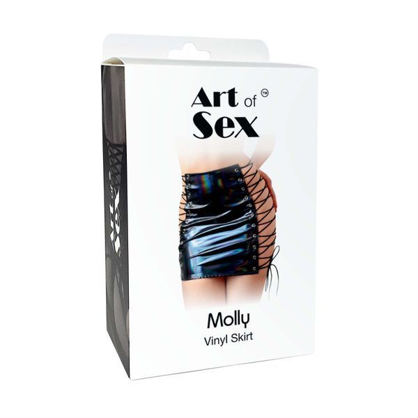 Лакована спідниця на шнурівці Art of Sex - Molly, колір чорний з ефектом голограми, L-2XL SX3456 фото
