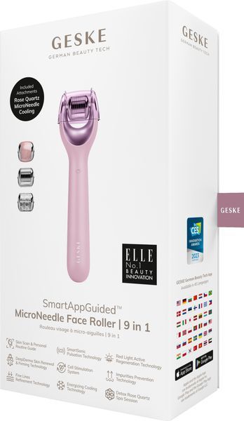 Електронний ролер для обличчя з мікроголками GESKE MicroNeedle Face Roller 9в1 pink HB0192 фото