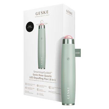 Ручка-масажер для обличчя з рожевим кварцом GESKE SmartAppGuided Sonic Rose Quartz LED Depuffing Pen 8in1 green HB0650 фото