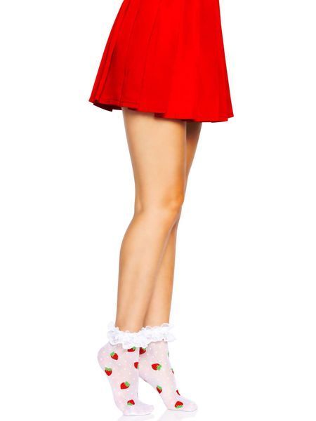 Шкарпетки жіночі з полуничним принтом Leg Avenue Strawberry ruffle top anklets One size, мереживні м SO8583 фото