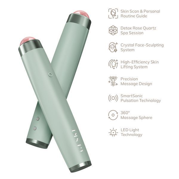 Ручка-масажер для обличчя з рожевим кварцом GESKE SmartAppGuided Sonic Rose Quartz LED Depuffing Pen 8in1 green HB0650 фото