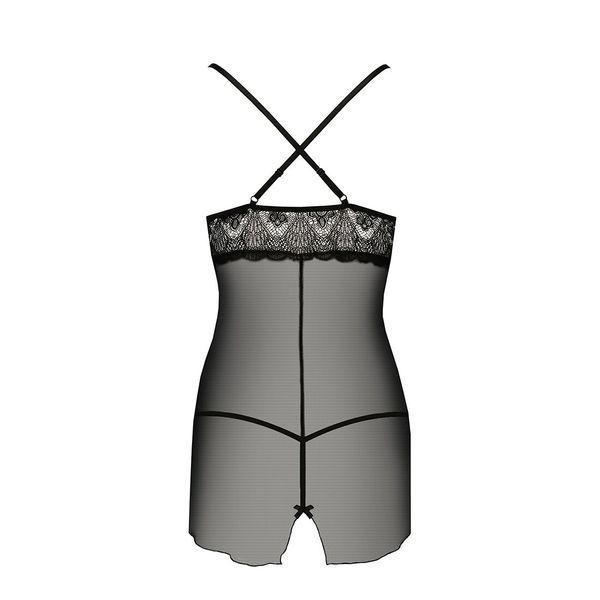 Прозора сорочка приталена Passion QUENTRIS CHEMISE L/XL, black, трусики PS26604 фото
