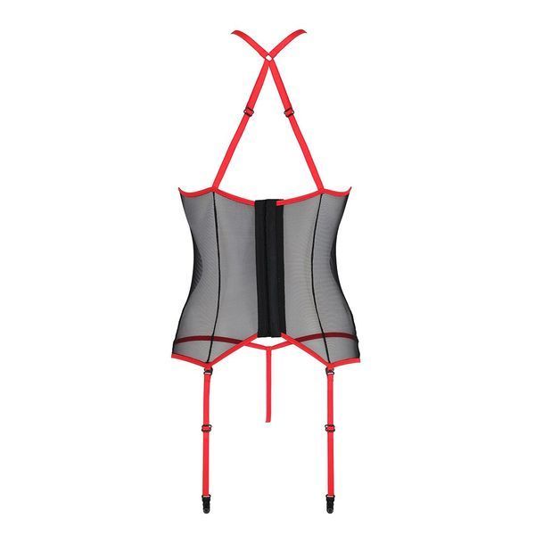 Корсет з пажами Passion SATARA CORSET L/XL red, стрінги, мереживо, застібки спереду та ззаду SO8478 фото