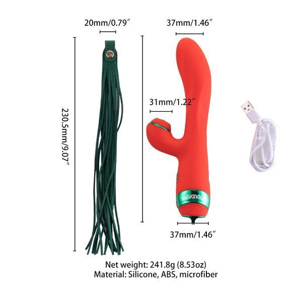 Вібратор-кролик з пульсацією та флогером LOCKINK SEVANDA Whip Vibrating Massage Wand, червоно-зелений SX0903 фото