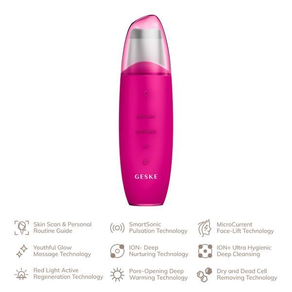 Мікрострумовий скрабер для шкіри та усунення чорних точок GESKE MicroCurrent Skin Scrubber&Blackhead Remover 9в1 magenta HB0142 фото