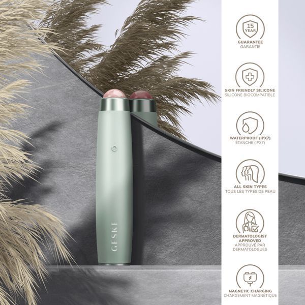 Ручка-масажер для обличчя з рожевим кварцом GESKE SmartAppGuided Sonic Rose Quartz LED Depuffing Pen 8in1 green HB0650 фото