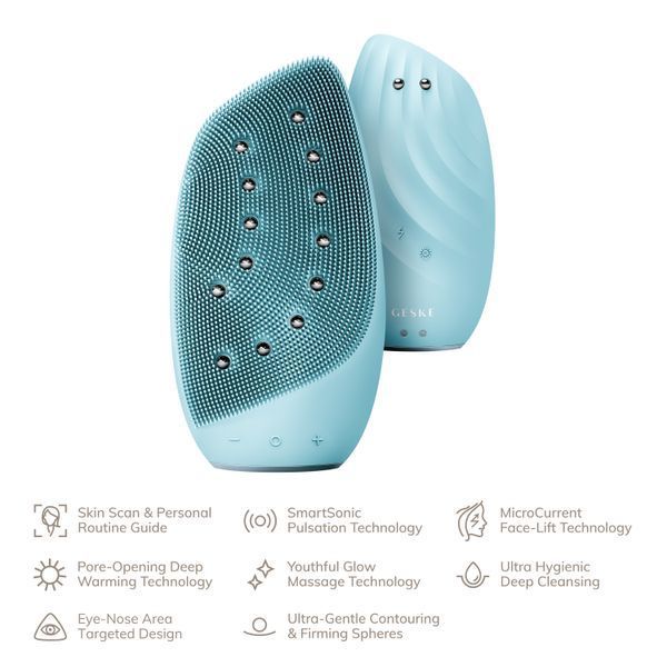 Очищувальна щітка для обличчя GESKE Sonic Thermo Facial Brush&Face-Lifter 8в1 turquoise HB0092 фото