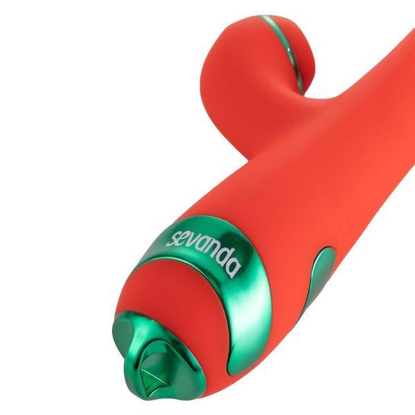 Вібратор-кролик з пульсацією та флогером LOCKINK SEVANDA Whip Vibrating Massage Wand, червоно-зелений SX0903 фото