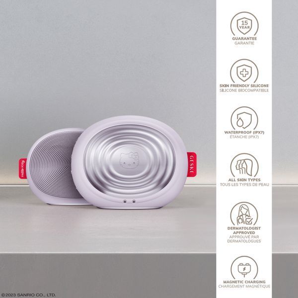 Електронна ультразвукова термощітка для обличчя GESKE Sonic Thermo Facial Brush 5в1 by Hello Kitty purple HB0244 фото