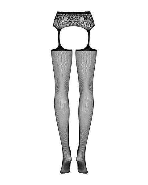 Сітчасті панчохи-стокінги з мереживним поясом Obsessive Garter stockings S307 S/M/L, чорні, імітація SO7270 фото