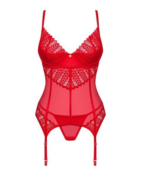 Комплект корсет та стрінги Obsessive Ingridia corset & thong XL/2XL, червоний SO9030 фото