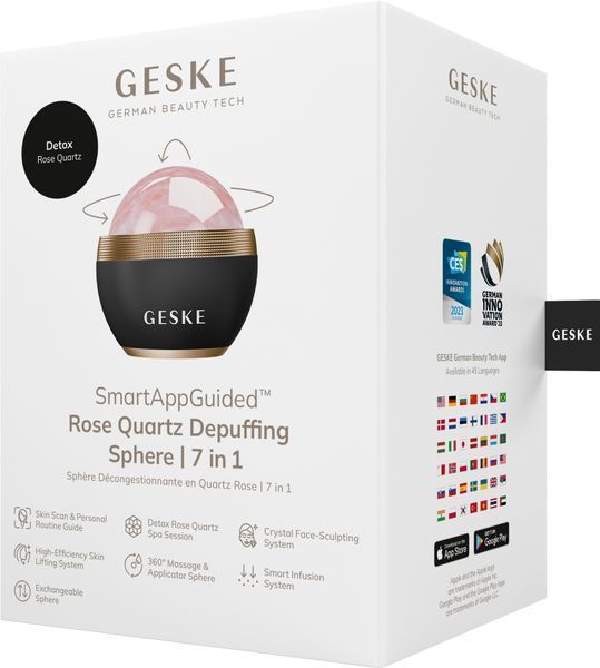 Кульковий масажер з рожевим кварцом GESKE SmartAppGuided Rose Quartz Depuffing Sphere 7in1 gray HB0651 фото
