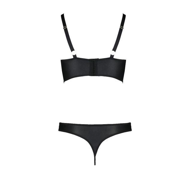 Комплект з екошкіри Passion MALWIA BIKINI 4XL/5XL black, з люверсами та ремінцями, бра, трусики SO7096 фото