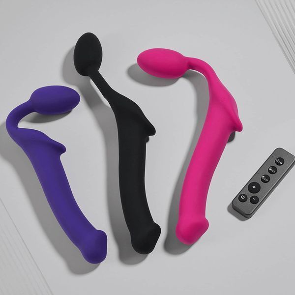 Безремінний страпон з вібрацією Strap-On-Me Vibrating Fuchsia M, діаметр 3,8 см, пульт ДК, регульований SX2571 фото