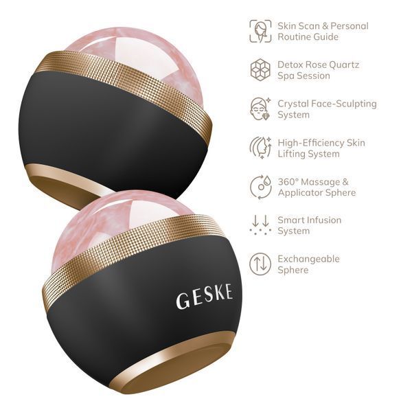 Кульковий масажер з рожевим кварцом GESKE SmartAppGuided Rose Quartz Depuffing Sphere 7in1 gray HB0651 фото