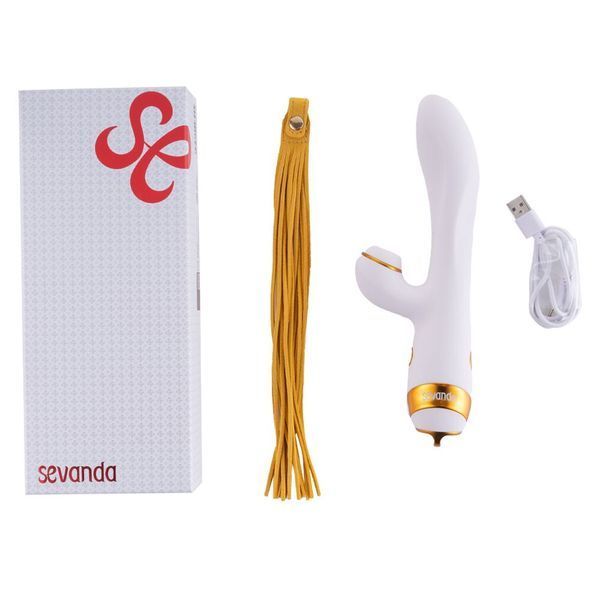 Вібратор-кролик з пульсацією та флогером LOCKINK SEVANDA Whip Vibrating Massage Wand, біло-золотий SX0904 фото
