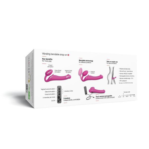 Безремінний страпон з вібрацією Strap-On-Me Vibrating Fuchsia M, діаметр 3,8 см, пульт ДК, регульований SX2571 фото