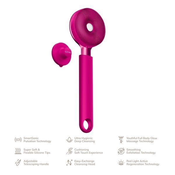 Звукова світлодіодна щітка для всього тіла GESKE Sonic LED Full-Body Brush&Intensive Exfoliator 9в1 magenta HB0388 фото