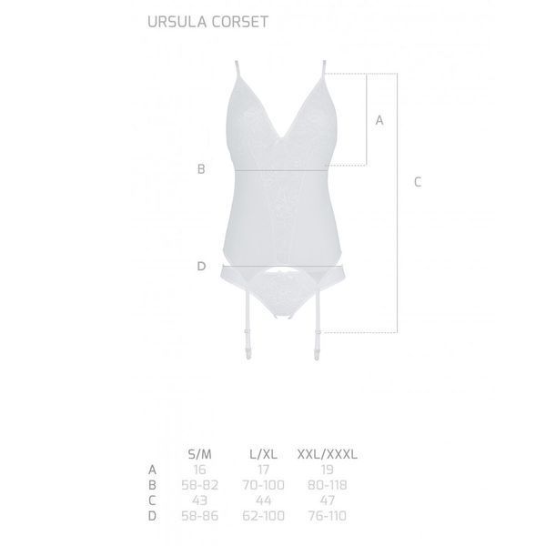 Корсет із пажами, трусики з ажурним декором та відкритим кроком Passion URSULA CORSET L/XL, white SO5838 фото