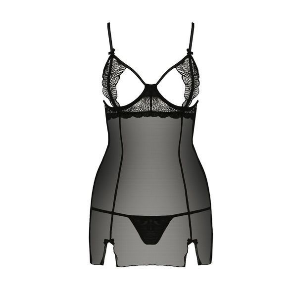 Прозора сорочка приталена Passion QUENTRIS CHEMISE S/M, black, трусики PS26605 фото