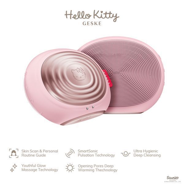 Електронна ультразвукова термощітка для обличчя GESKE Sonic Thermo Facial Brush 5в1 by Hello Kitty pink HB0245 фото