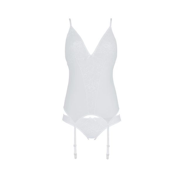 Корсет із пажами, трусики з ажурним декором та відкритим кроком Passion URSULA CORSET L/XL, white SO5838 фото