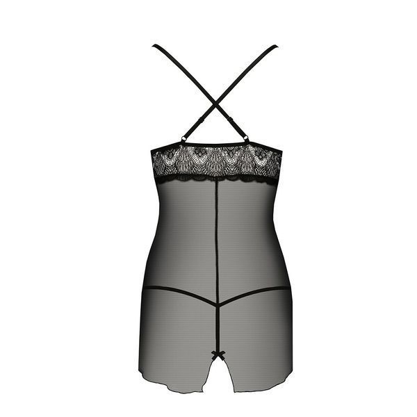 Прозора сорочка приталена Passion QUENTRIS CHEMISE S/M, black, трусики PS26605 фото