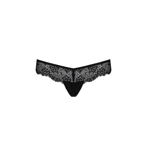 Мереживні трусики-танга з атласним бантиком Passion NAJA THONG XXL/XXXL, black SO5366 фото