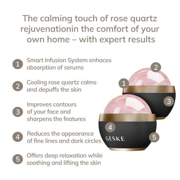 Кульковий масажер з рожевим кварцом GESKE SmartAppGuided Rose Quartz Depuffing Sphere 7in1 gray HB0651 фото