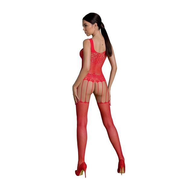 Бодістокінг Passion ECO BS001 One Size red, з доступом, імітація підв&rsquo;язок, флористичний декор SO7066 фото