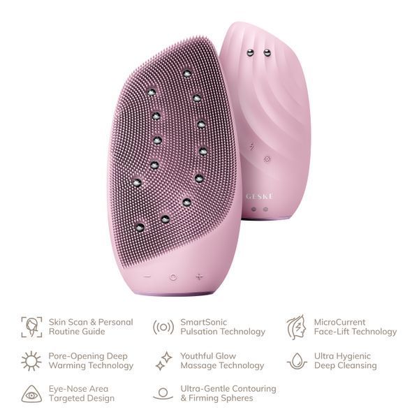 Очищувальна щітка для обличчя GESKE Sonic Thermo Facial Brush&Face-Lifter 8в1 pink HB0093 фото