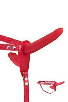 Подвійний страпон Fetish Tentation Strap-On with Double Dildo Red (м'яте паковання!!!) SO3750-R фото