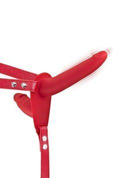 Подвійний страпон з вібрацією Fetish Tentation Vibrating Strap-On Red (м'яте паковання!!!) SO3752-R фото