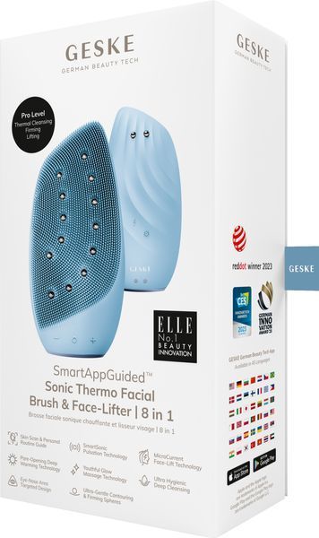 Очищувальна щітка для обличчя GESKE Sonic Thermo Facial Brush&Face-Lifter 8в1 aquamarine HB0094 фото