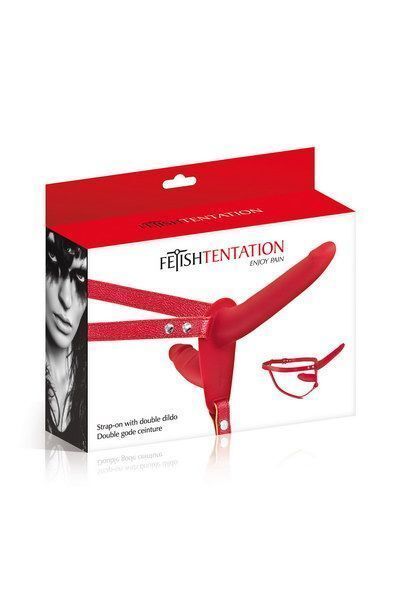 Подвійний страпон Fetish Tentation Strap-On with Double Dildo Red (м'яте паковання!!!) SO3750-R фото