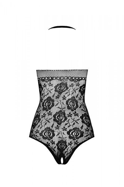 Бодістокінг з імітацією корсетної шнурівки Passion BS094 One Size, black, квітковий візерунок, з дос SO8923 фото