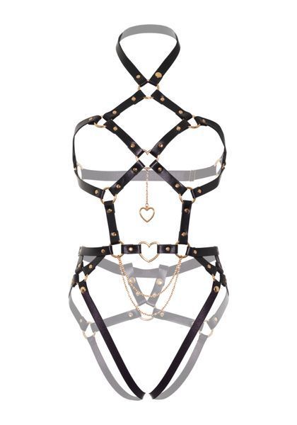 Портупея-тедді з екошкіри Leg Avenue Heart ring harness teddy L, Black, підвіска-сердечко, ланцюги SO8565 фото