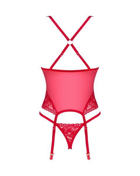 Прозорий корсет Obsessive Lacelove corset M/L Red, мереживо, підв&rsquo;язки для панчіх SO8650 фото