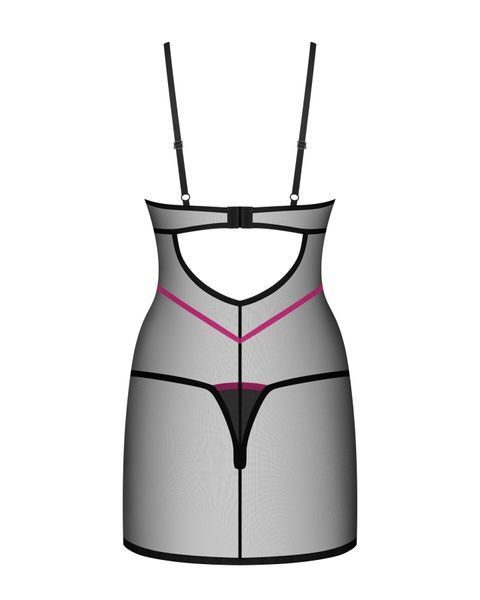 Пеньюар Obsessive Novenes chemise & thong, M/L, обтислий, прозорий, зі стрепами, стрінги в комплекті SX0620 фото