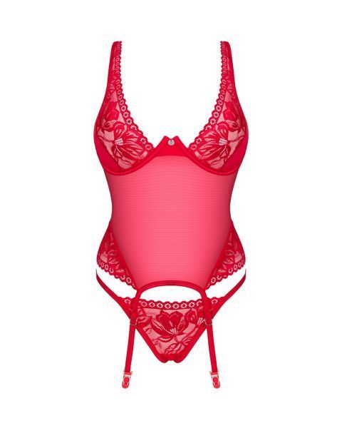 Прозорий корсет Obsessive Lacelove corset M/L Red, мереживо, підв&rsquo;язки для панчіх SO8650 фото