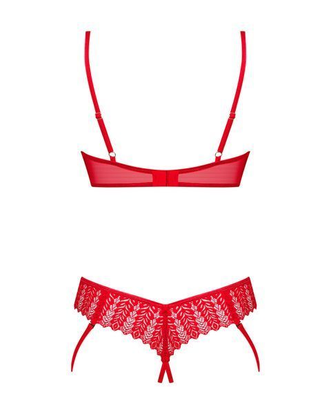 Комплект Obsessive Ingridia 2-pcs crotchless set XS/S, червоний, з доступом, відкриті груди SO9031 фото