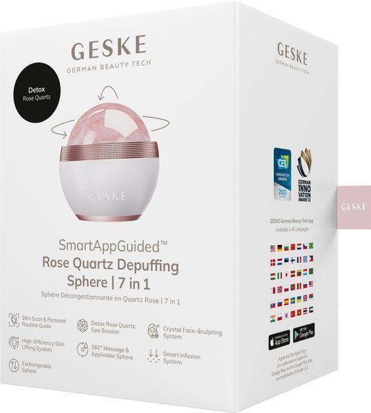 Кульковий масажер з рожевим кварцом GESKE SmartAppGuided Rose Quartz Depuffing Sphere 7in1 starlight HB0652 фото